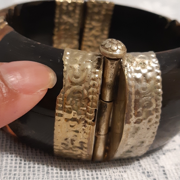 Vintage Chunky Bracelet,  Silver, Bronz, And Copper, 2 3/8" Wide With Safet Pin - Picture 9 of 16